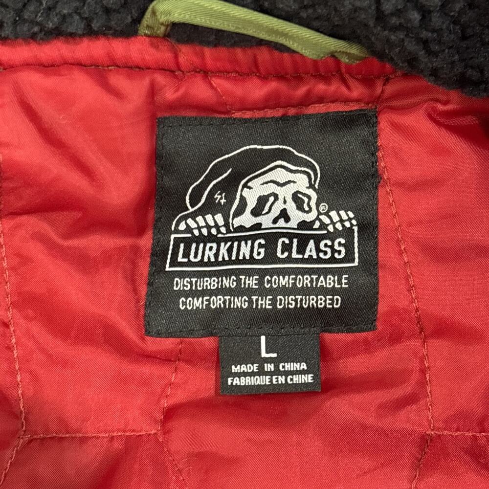 Lurking Class by Sketchy Tank Bomber Jacket Green Skull Patches Men's Large - Picture 8 of 14
